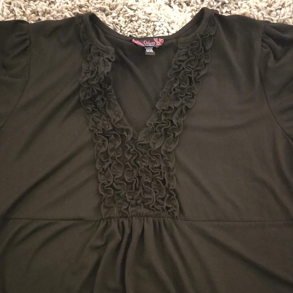 Black Ruffled V-Neck Top